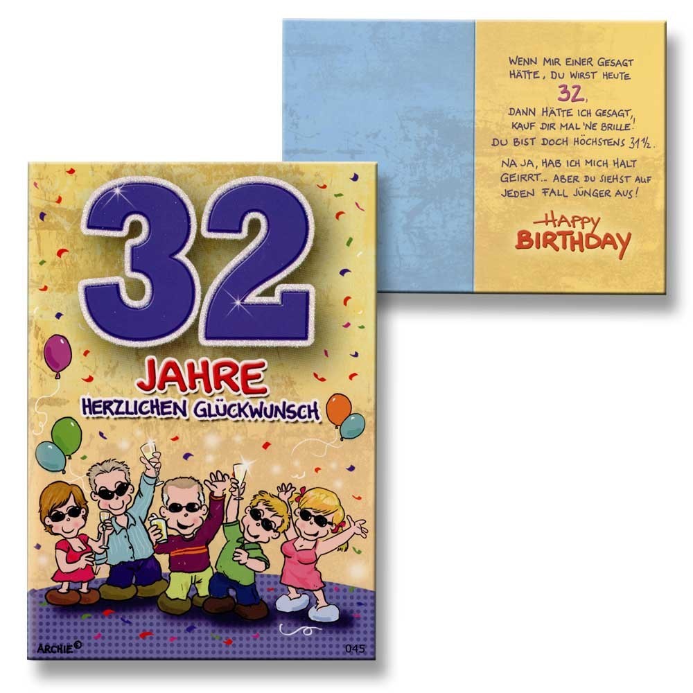 Archie Geburtstagskarte zum 32. Geburtstag Junge Mädchen blau