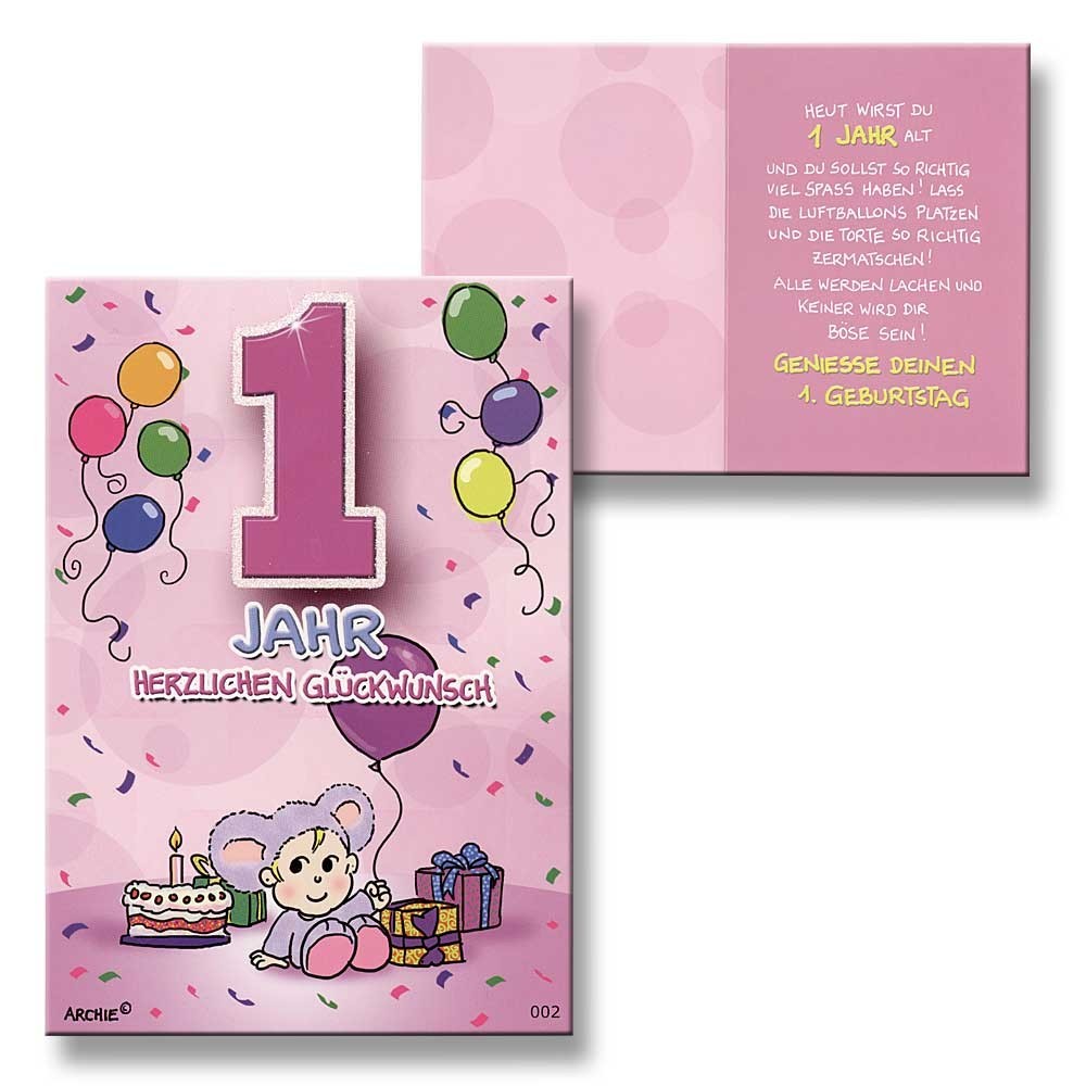 Archie Geburtstagskarte zum 1. Geburtstag Mädchen rosa Glückwunschkarte